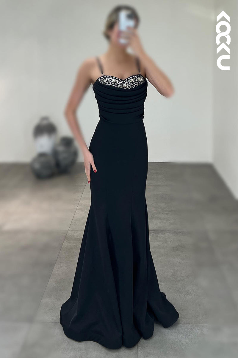 L2693 - Couture & Ornate  Spaghetti Straps Trumpet Sweetheart Party Prom Dress With Rhinestones