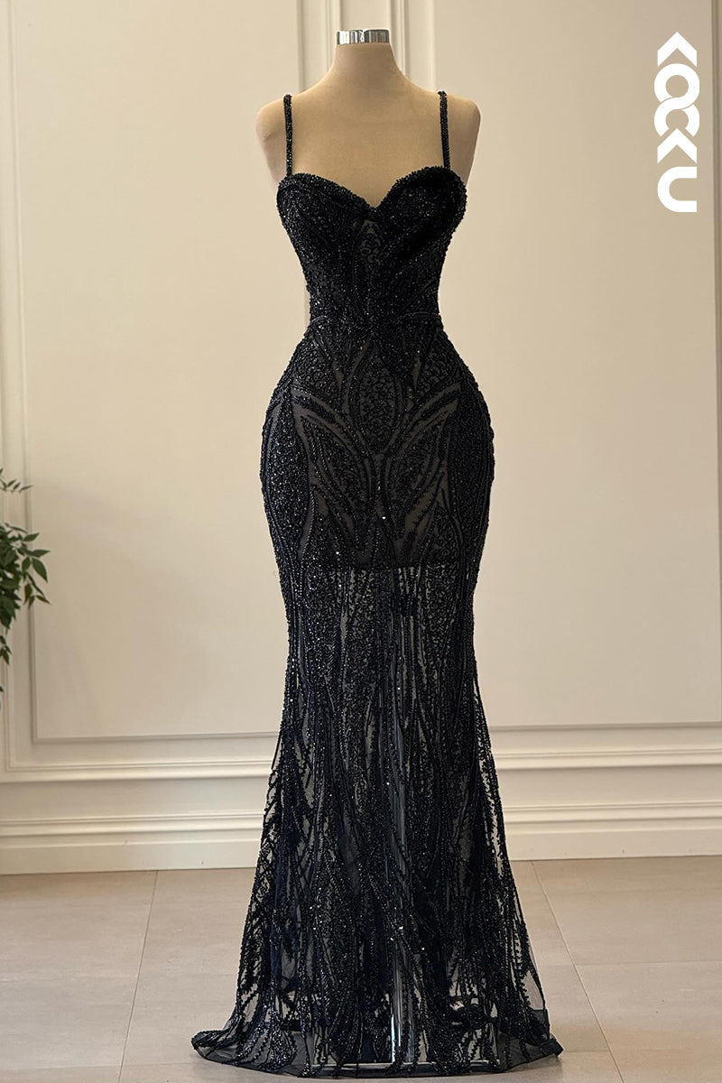 L2788 - Trumpet/Mermaid Spaghetti Straps Sweetheart Sequins Evening Party Prom Dress
