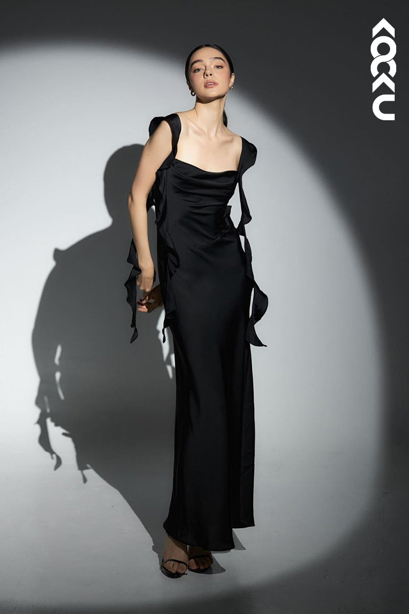 L3001 - Simple & Casual Straps Square Open-Back Sheath Evening Party Prom Dress