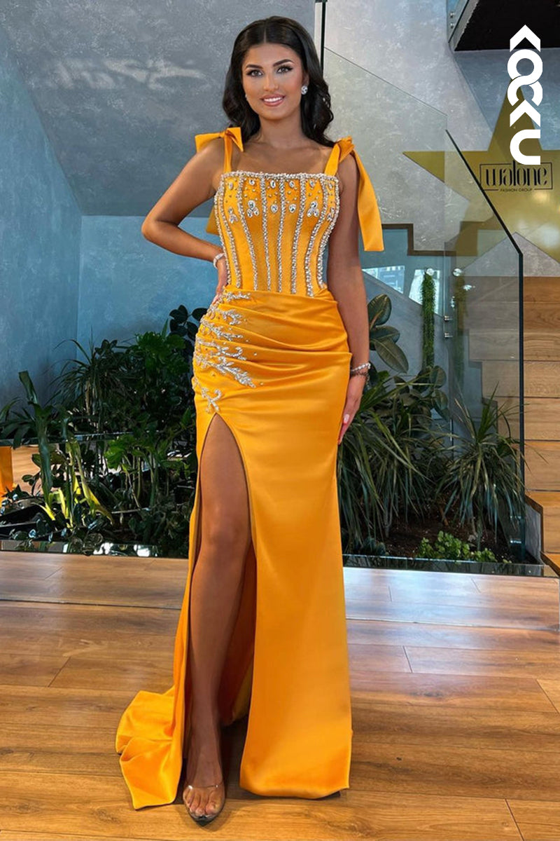 L2449 - Chic Straps Sheath Side Slit Sequined Party Prom Dress