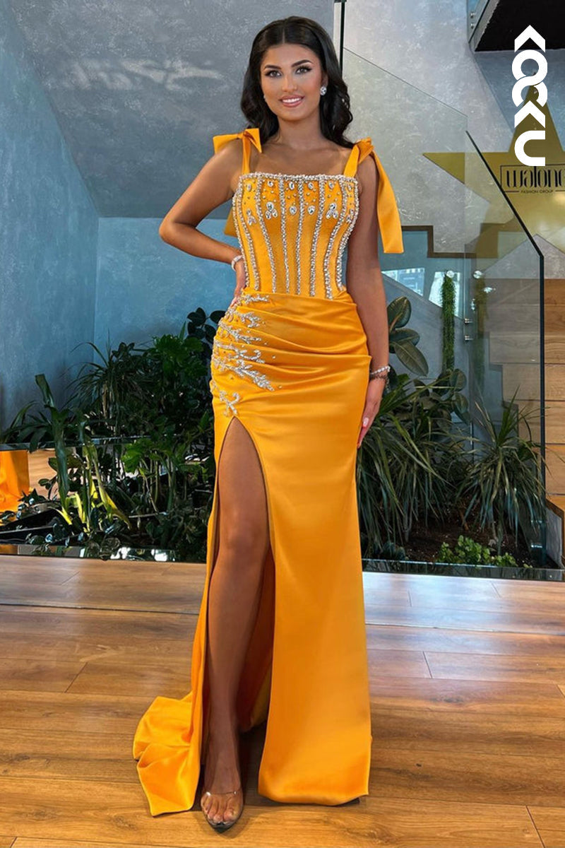L2449 - Chic Straps Sheath Side Slit Sequined Party Prom Dress