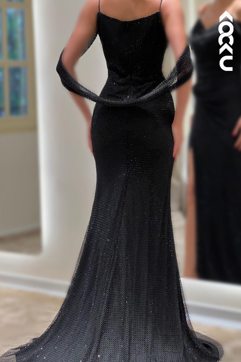 L2777 - Trumpet/Mermaid Chic & Modern Straps Cap Sleeves Slit Formal Party Prom Dress