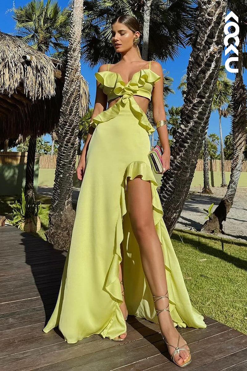 L2946 - Chic & Modern Spaghetti Straps V-Neck A-line Backless Holiday Party Prom Dress