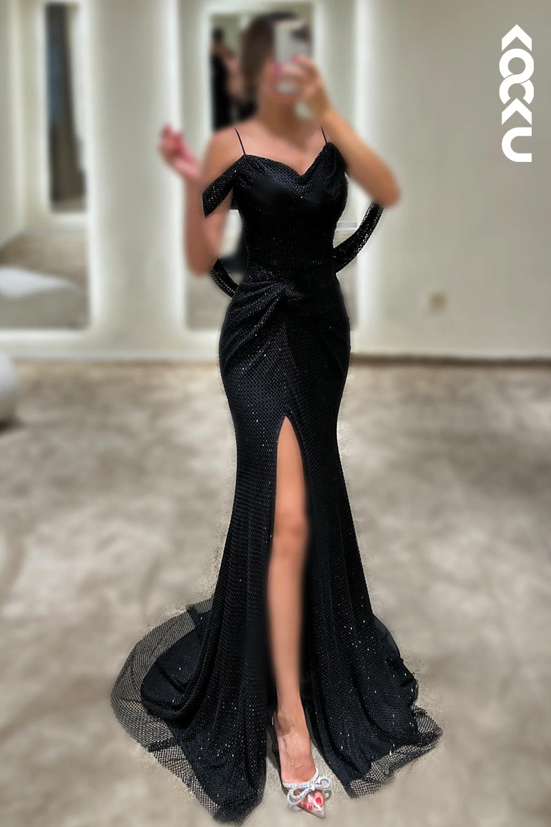 L2777 - Trumpet/Mermaid Chic & Modern Straps Cap Sleeves Slit Formal Party Prom Dress