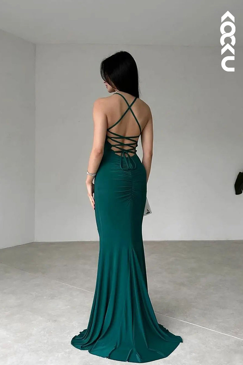 L2852 - Simple & Casual Sheath/Column Criss-Cross Straps Square Sexy Party Prom Dress