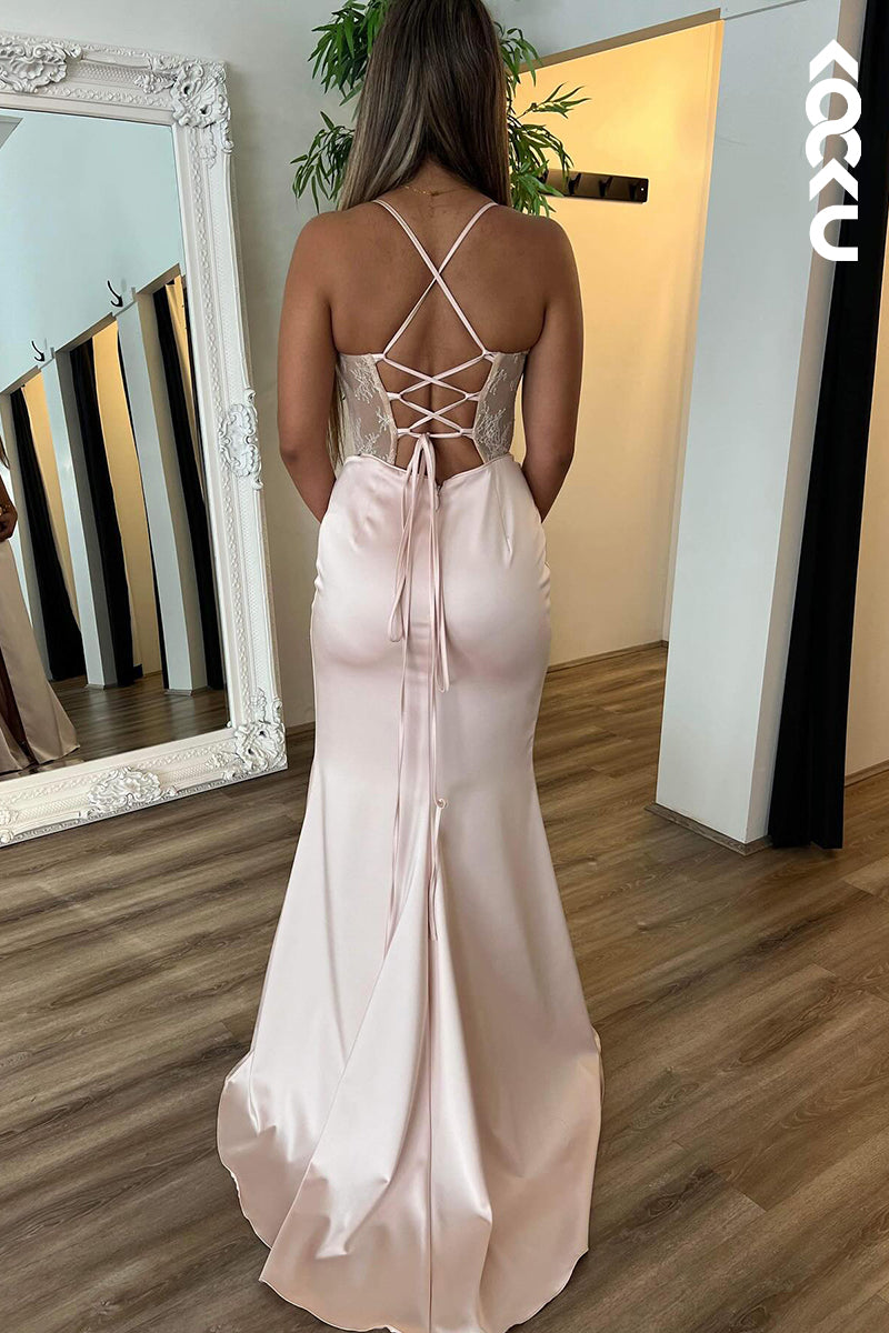 L3000 - Gorgeous & Charming Criss-Cross Straps Sleeveless Sheath Side Slit Prom Dress