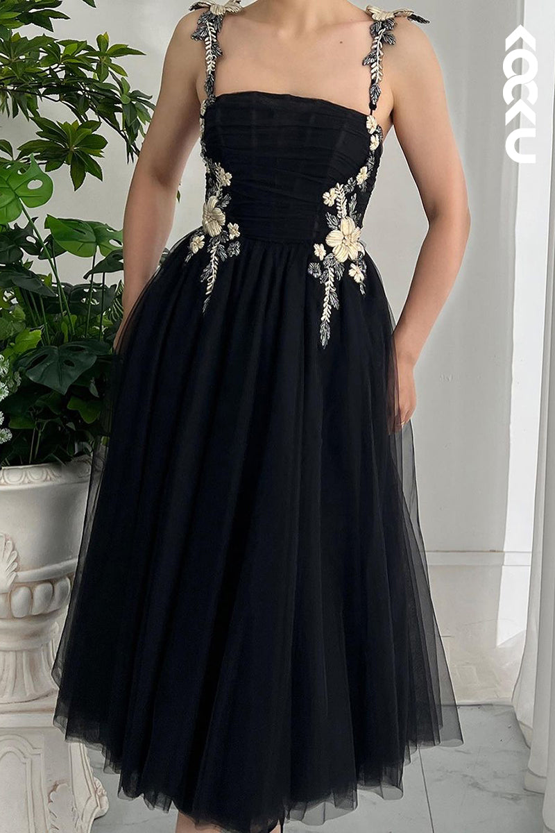 L2676 - Elegant & Luxurious Straps Square A-line Tulle Formal Prom Dress With Applique