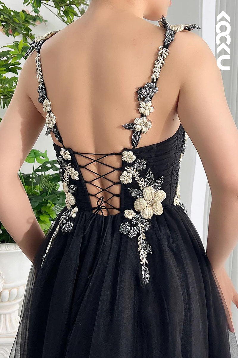 L2676 - Elegant & Luxurious Straps Square A-line Tulle Formal Prom Dress With Applique