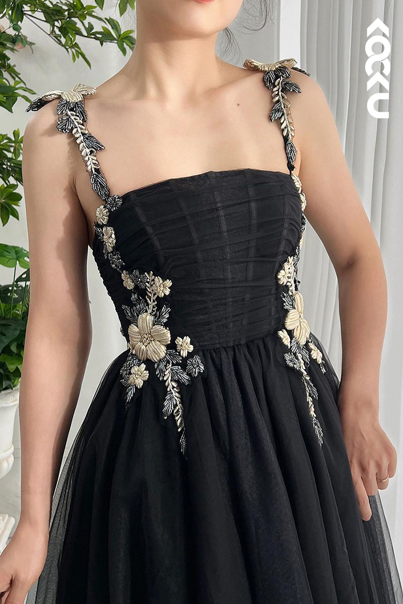 L2676 - Elegant & Luxurious Straps Square A-line Tulle Formal Prom Dress With Applique