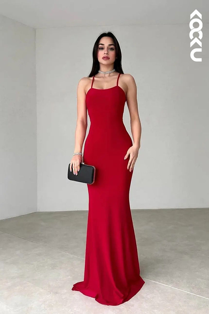 L2687 - Sheath/Column Spaghetti Straps Backless Morden Square Party Prom Dress