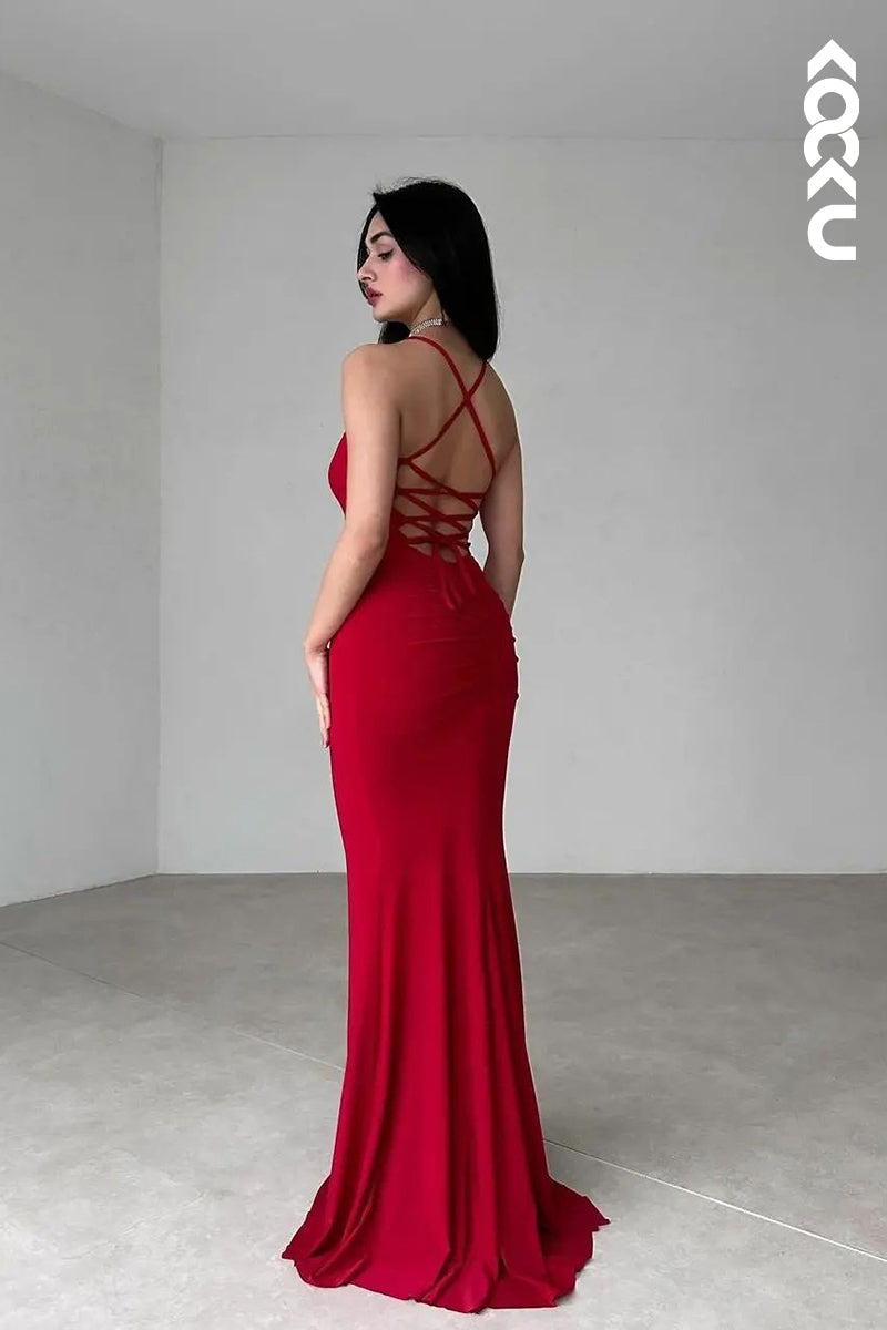 L2687 - Sheath/Column Spaghetti Straps Backless Morden Square Party Prom Dress