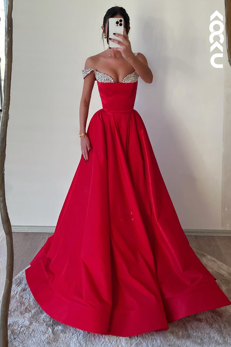 L2920 - Elegant & Luxurious A-Line Rhinestone V-neck Straps Formal Party Prom Dress