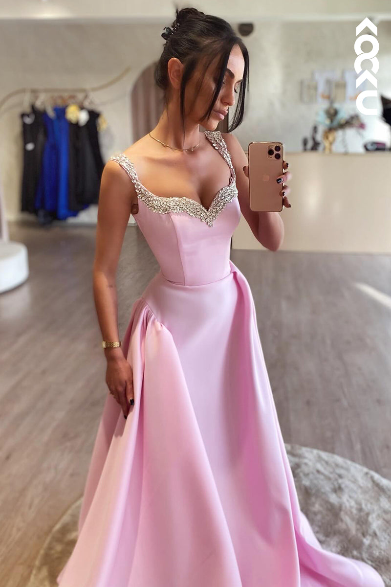 L2990 - Couture & Ornate A-Line Rhinestone V-Neck Straps Party Prom Dress