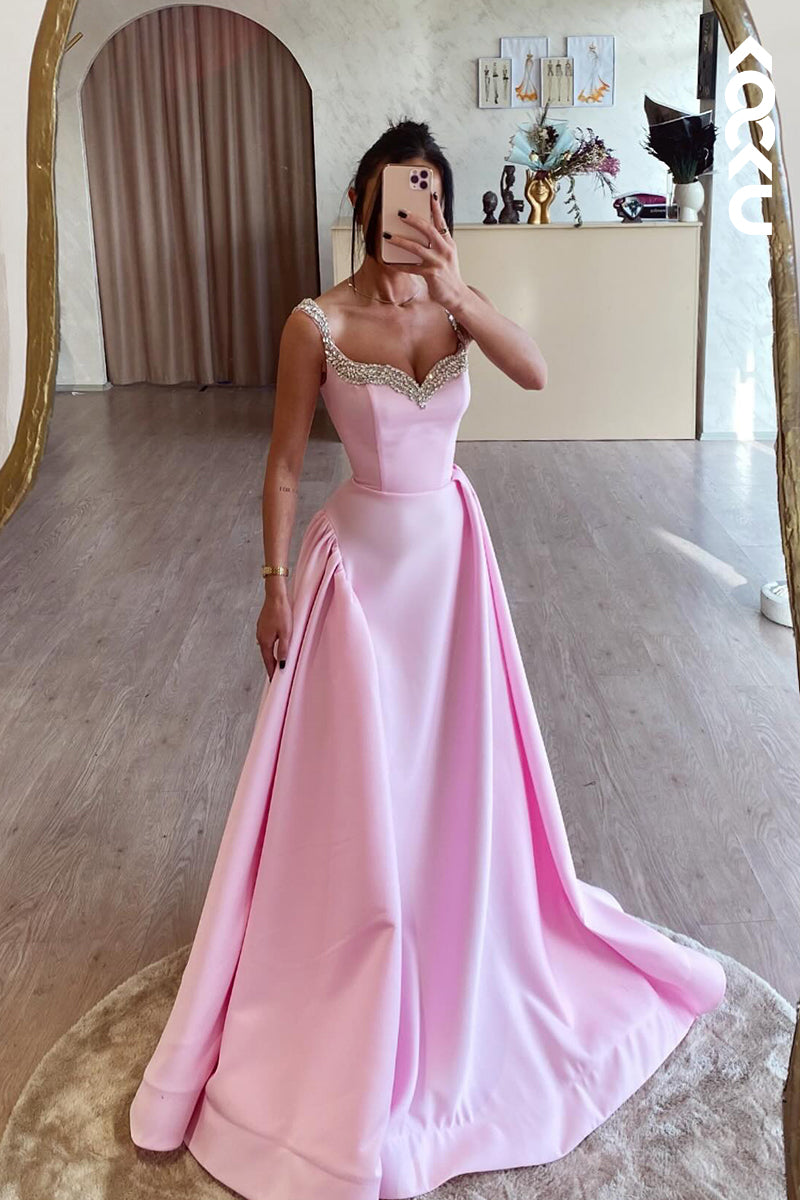 L2990 - Couture & Ornate A-Line Rhinestone V-Neck Straps Party Prom Dress