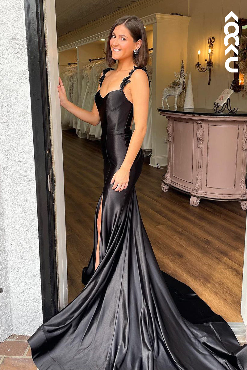 L2355 - Chic & Morden Straps Mermaid Open Back Side Slit Party Prom Dress