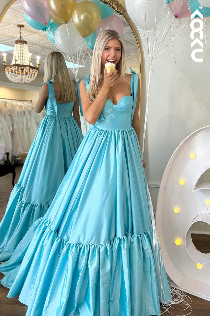 L2968 - A-Line Simple & Casual Sweetheart Straps Ruffles Formal Party Prom Dress