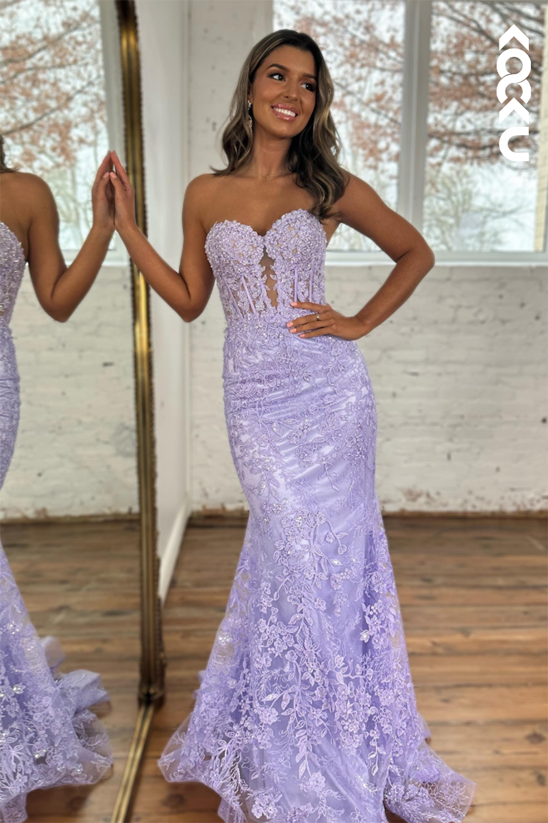 L2518 - Glamorous & Dramatic Sweetheart Sleeveless Mermaid Applique Party Prom Dress