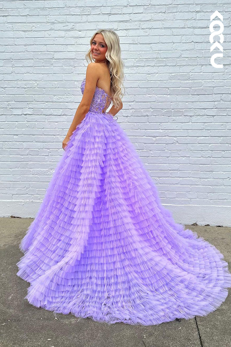 L2677 - Gorgeous & Charming Sweetheart Sleeveless A-line Side Slit Ruched Formal Prom Dress