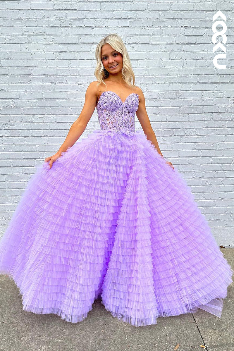 L2677 - Gorgeous & Charming Sweetheart Sleeveless A-line Side Slit Ruched Formal Prom Dress