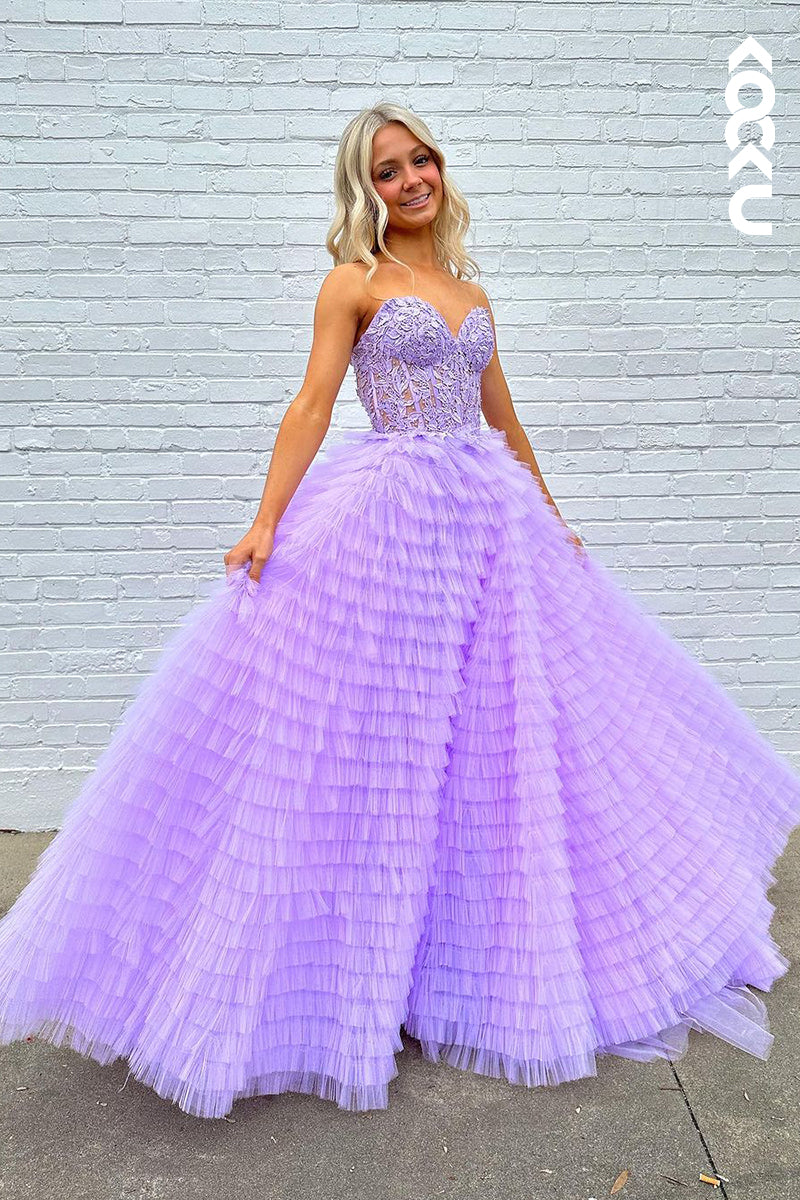 L2677 - Gorgeous & Charming Sweetheart Sleeveless A-line Side Slit Ruched Formal Prom Dress