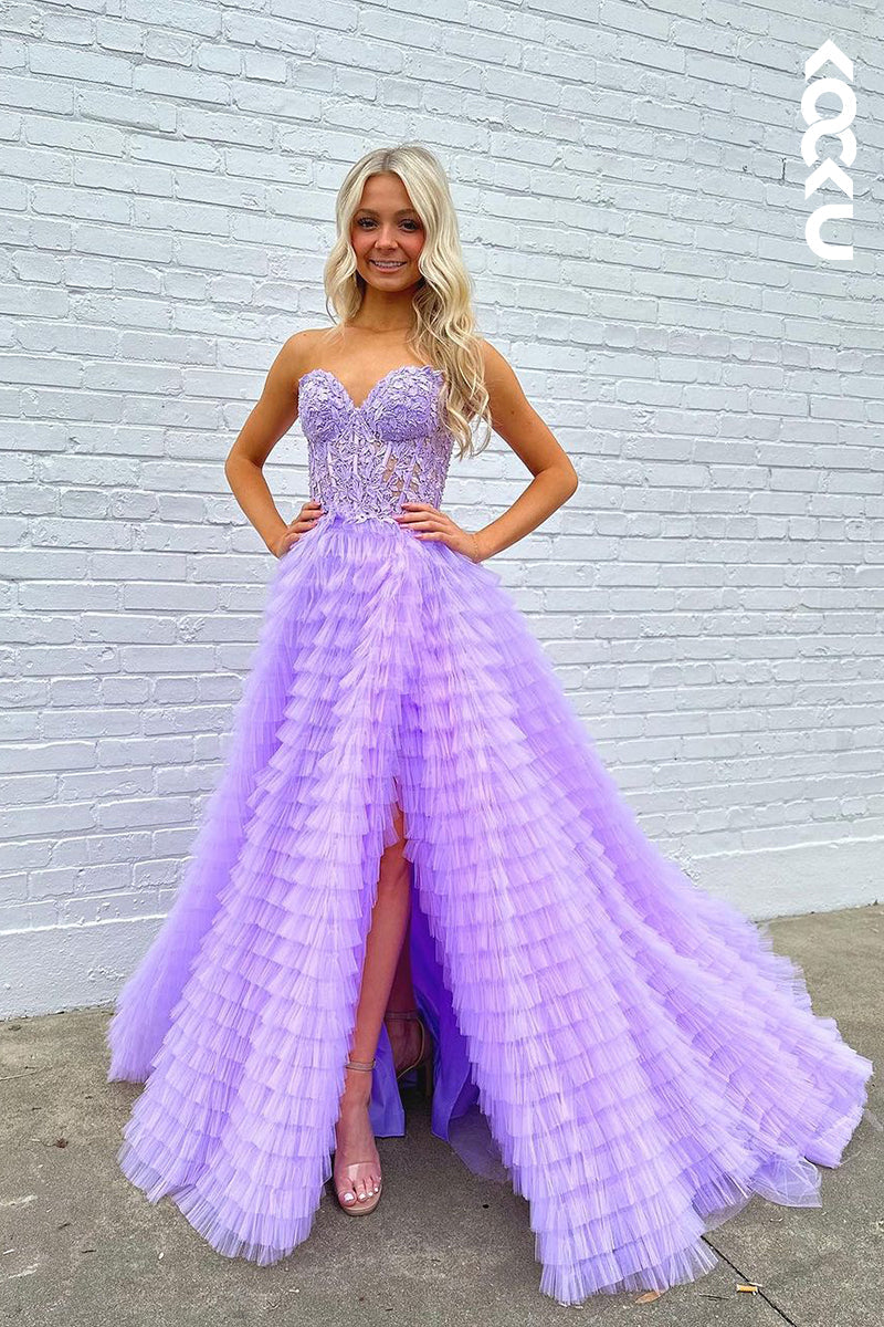 L2677 - Gorgeous & Charming Sweetheart Sleeveless A-line Side Slit Ruched Formal Prom Dress