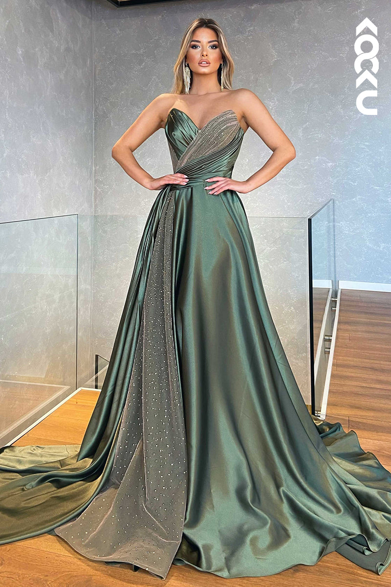 L2438 - Couture & Ornate V-Neck Sleeveless Long A-Line Ruched Sequins Prom Dress