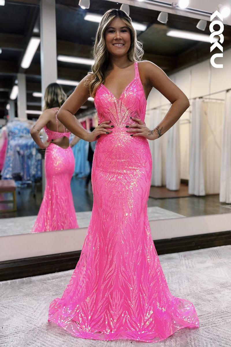 L2865 - Trumpet/Mermaid Couture & Ornate Straps V-neck Sequins Evening Party Prom Dress