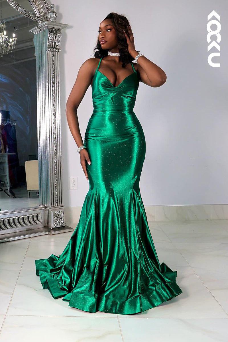 L2847 - Trumpet/Mermaid Chic Spaghetti Straps V-Neck Mermaid Evening Party Prom Dress