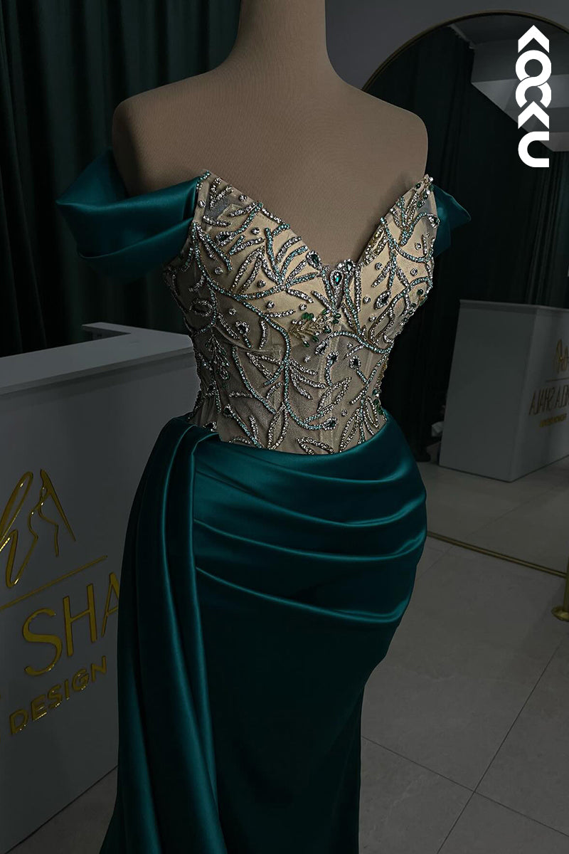 L2762 - Trumpet/Mermaid V-Neck Cap Sleeves Ruched Rhinestones Formal Prom Dress