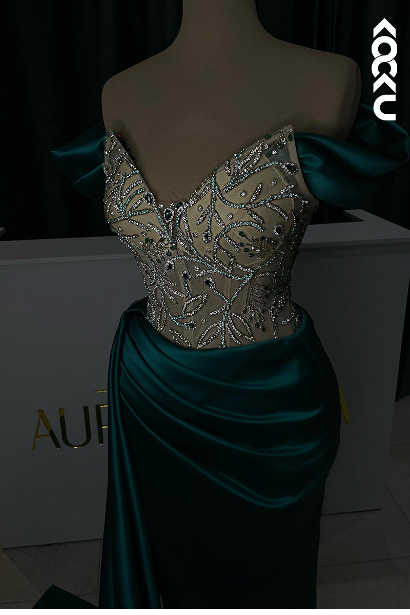 L2762 - Trumpet/Mermaid V-Neck Cap Sleeves Ruched Rhinestones Formal Prom Dress