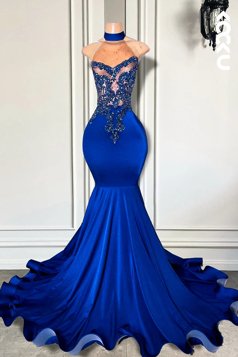 L2826 - Glamorous & Dramatic Ruffles High Neck Sleeveless Sexy Evening Party Prom Dress