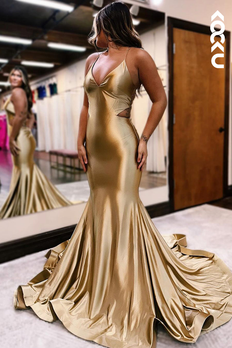 L2219 - Charming Spaghetti straps V-Neck Backless Mermaid Party Prom Dress