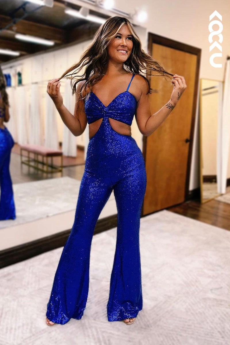 L2357 - Simple & Casual Spaghetti Straps Backless V-Neck Party Prom Dress
