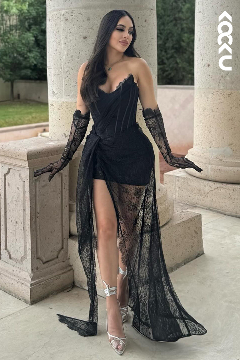 L2930 - Sexy & Hot Lace Embroidery Appliques V-Neck Sleeveless Evening Party Prom Dress