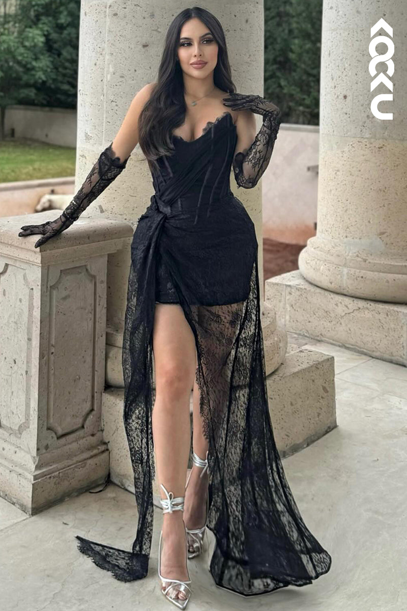 L2930 - Sexy & Hot Lace Embroidery Appliques V-Neck Sleeveless Evening Party Prom Dress