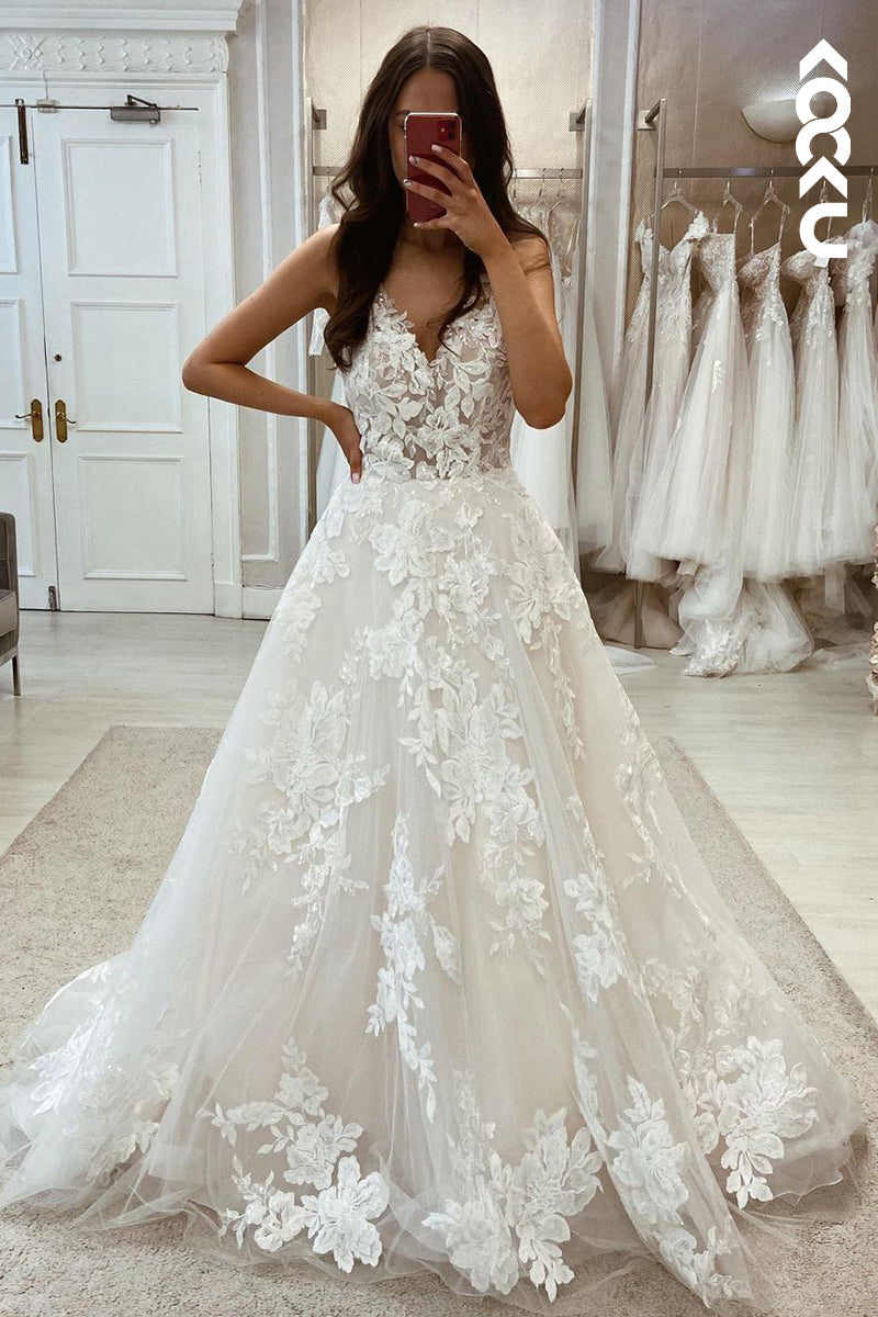 K1993 - Couture & Ornate V-Neck Sleeveless A-Line Applique Wedding Dress