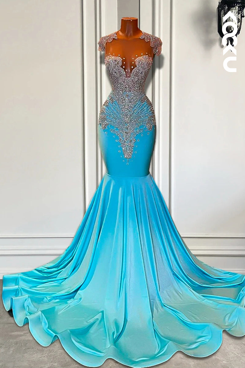 L2827 - Trumpet/Mermaid Ruffles Sleeveless Beaded Rhinestones Formal Evening Prom Dress