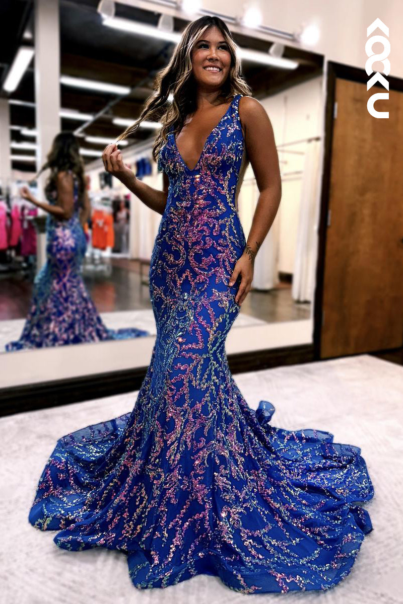 L2864 - Trumpet/Mermaid Gorgeous & Charming Halter Sleeveless Sequins Backless Prom Dress