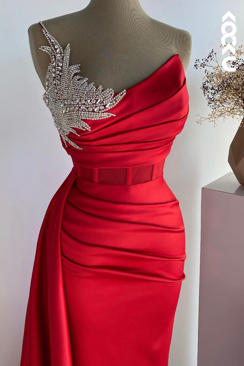 L2697 - Couture & Ornate V-Neck Sleeveless Ruched Sheath Rhinestones Party Prom Dress