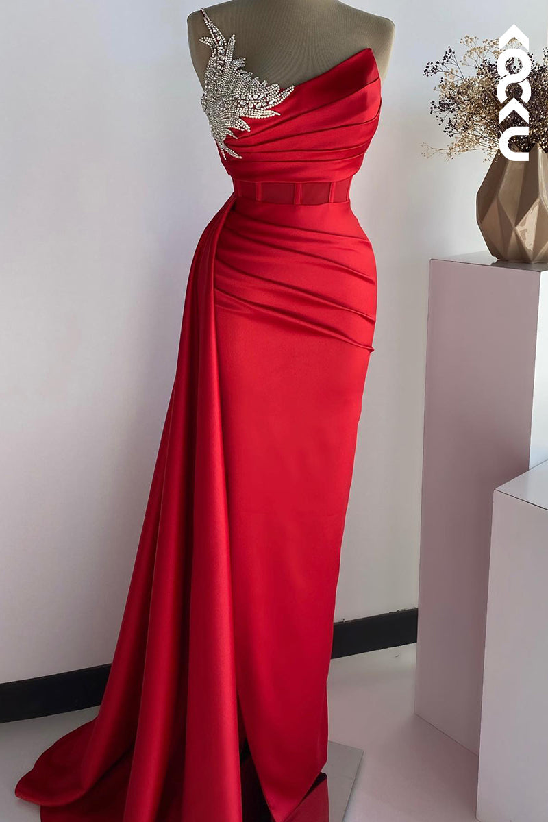 L2697 - Couture & Ornate V-Neck Sleeveless Ruched Sheath Rhinestones Party Prom Dress