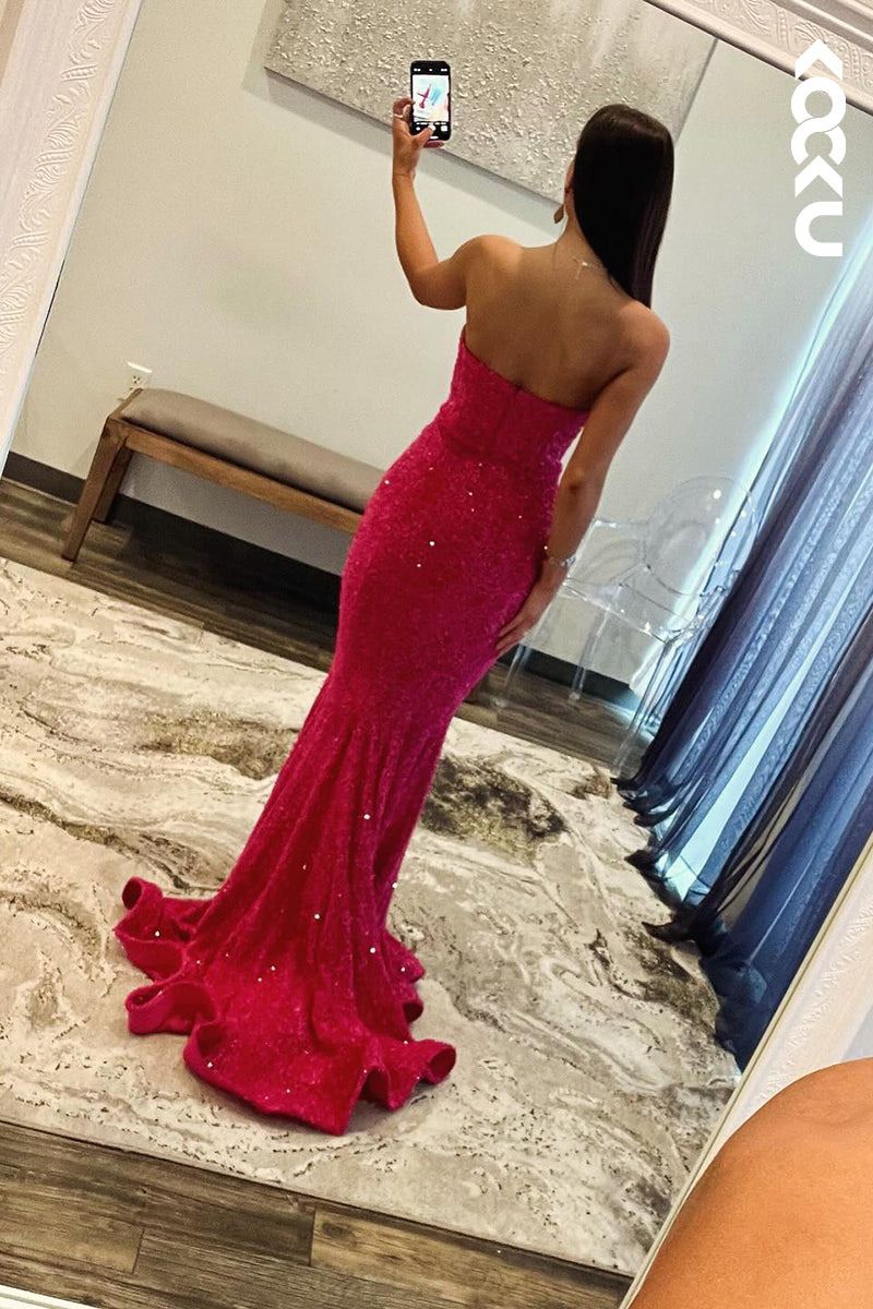 L2630 - Gorgeous & Charming  V-Neck Sleeveless Mermaid Sparkly Sequins Party Prom Dress