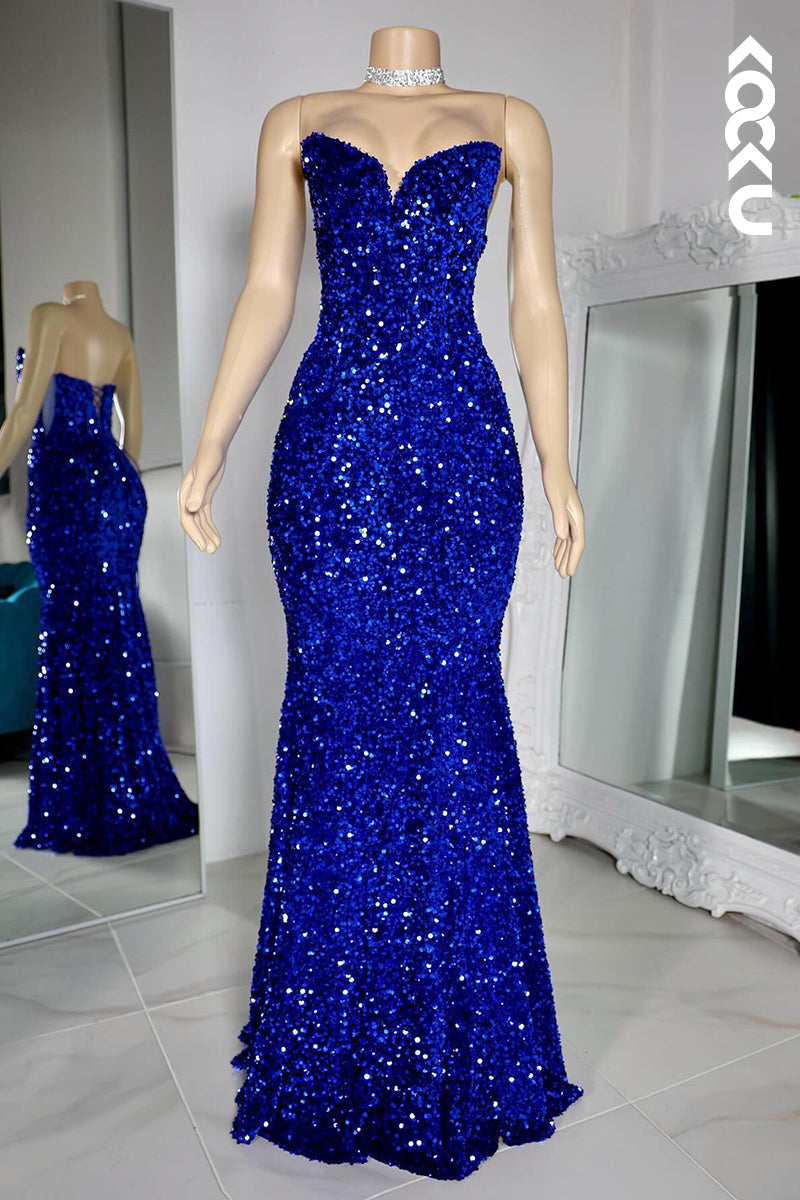 L2803 - Sheath/Column Charming V-Neck Sleeveless Sequins Lace-up Evening Prom Dress