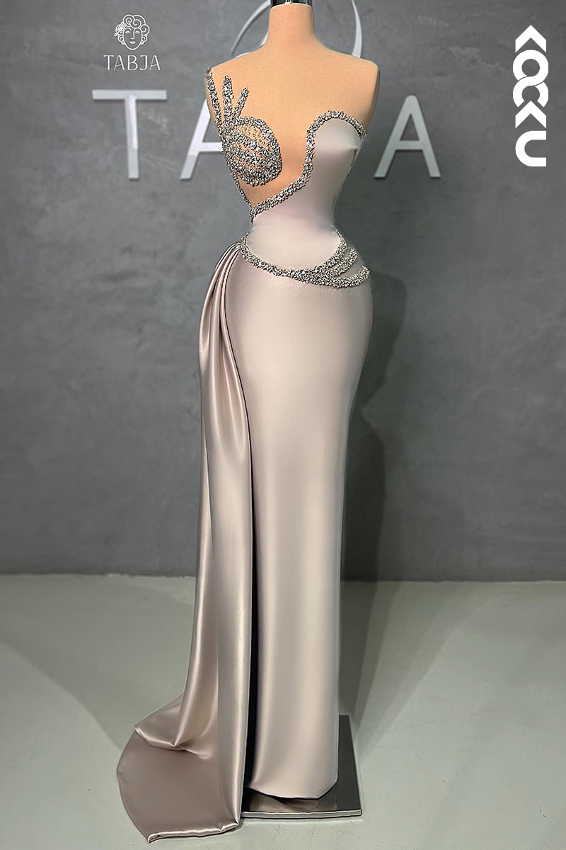 L2730 - Couture & Ornate Sleeveless V-neck Sheath Formal Prom Dress With Rhinestones