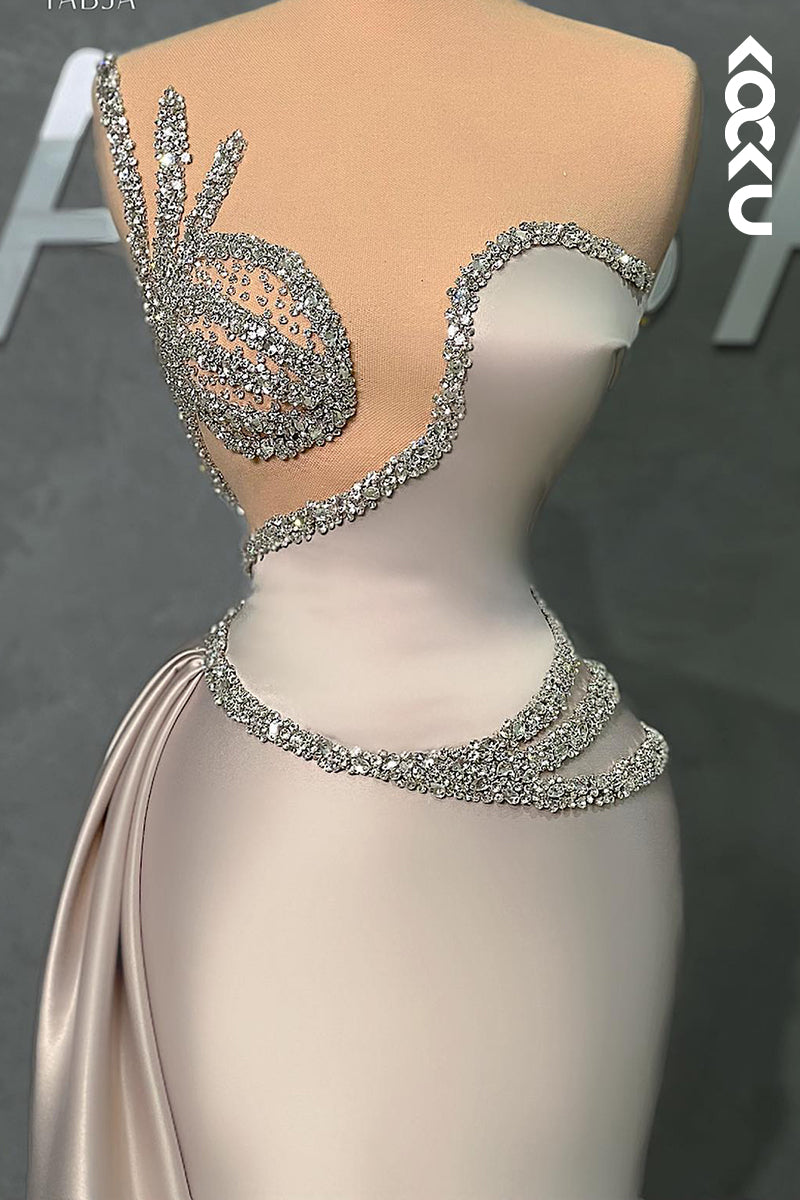 L2730 - Couture & Ornate Sleeveless V-neck Sheath Formal Prom Dress With Rhinestones