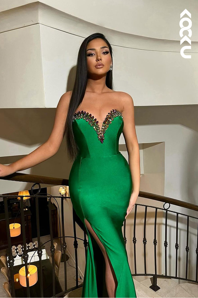 L2655 - Chic & Modern V-Neck Sleeveless Side Slit Sleeveless Formal Party Prom Dress