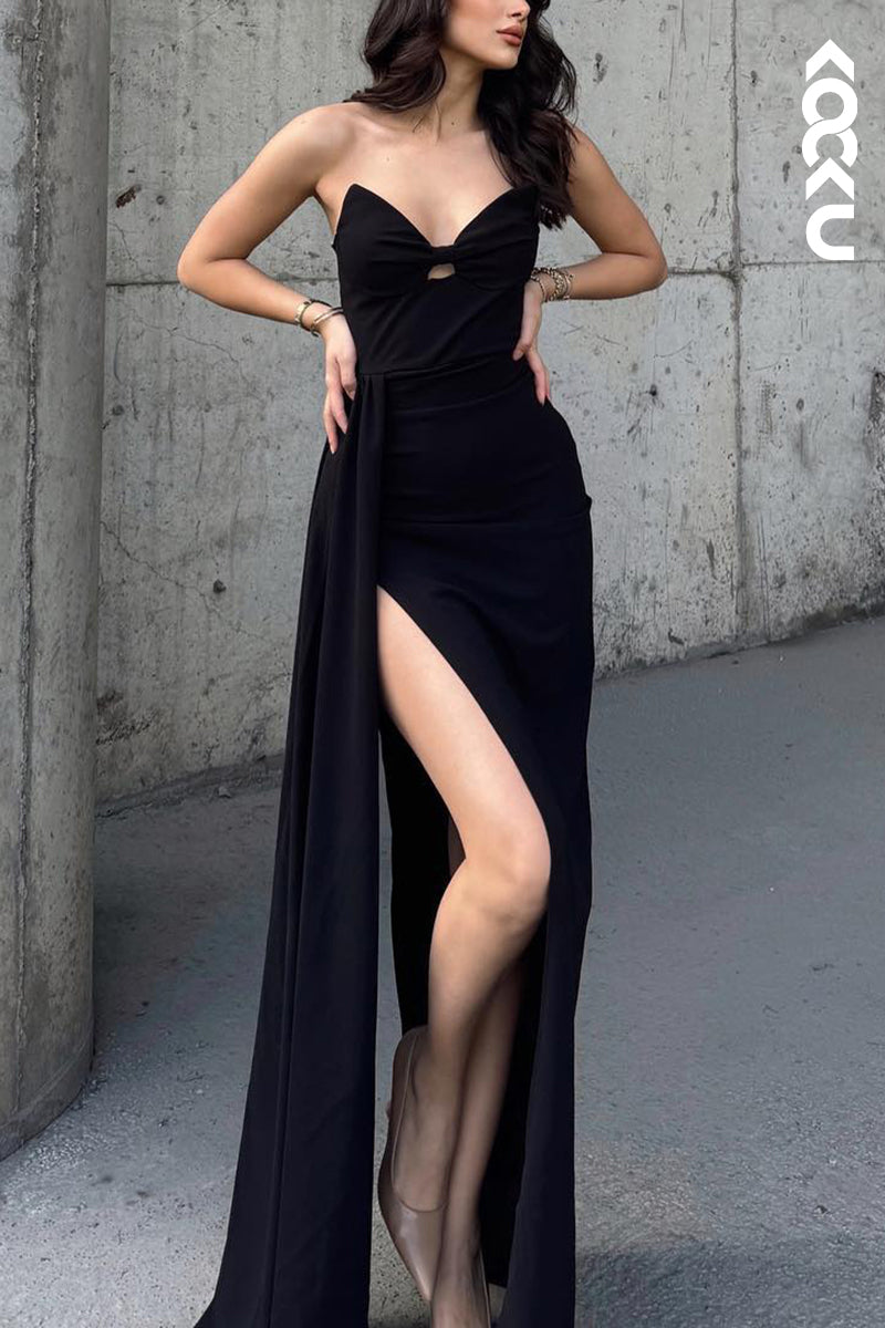 L3037 - Sexy & Hot V-Neck Sleevess Side Slit Sheath Evening Party Prom Dress