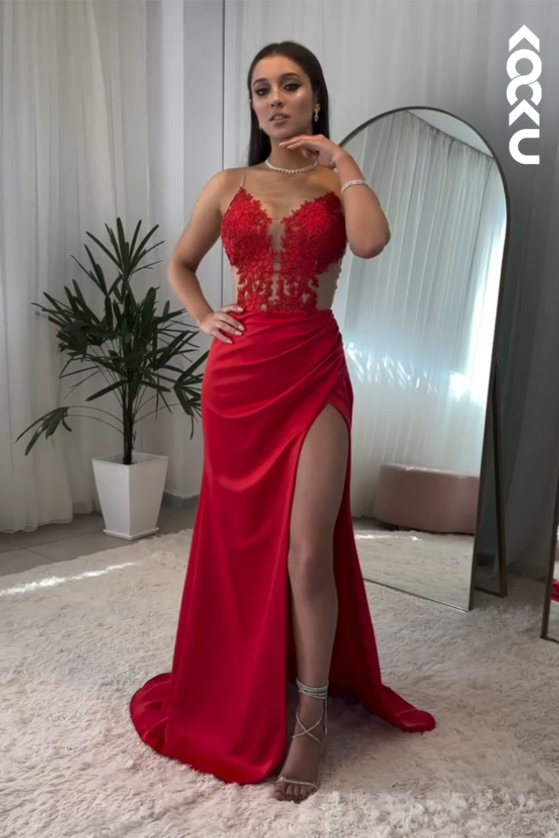 L2863 - Couture & Ornate Trumpet/Mermaid V-Neck Sleeveless Slit Evening Party Prom Dress