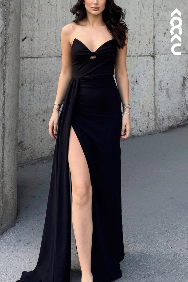 L3037 - Sexy & Hot V-Neck Sleevess Side Slit Sheath Evening Party Prom Dress