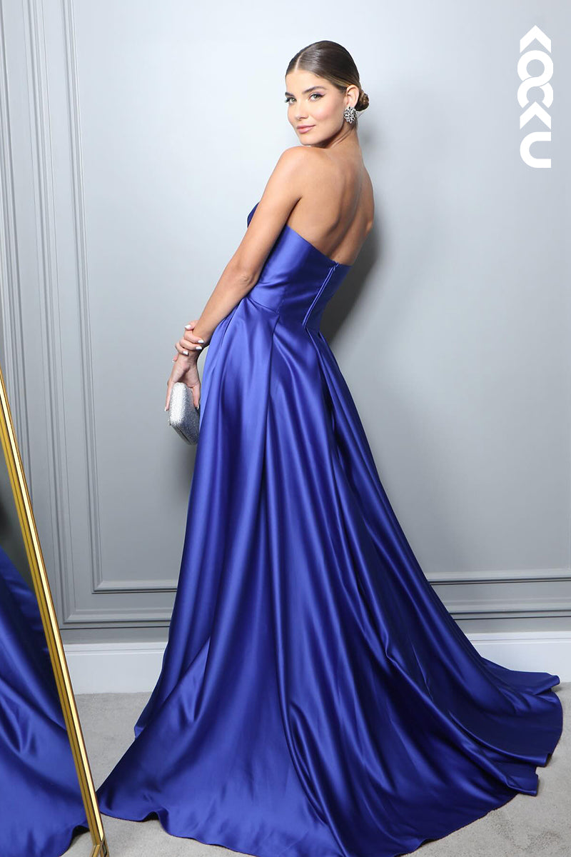 L2844 - A-Line Sexy & Hot V-Neck Sleeveless Side Slit Ruffles Evening Formal Party Prom Dress