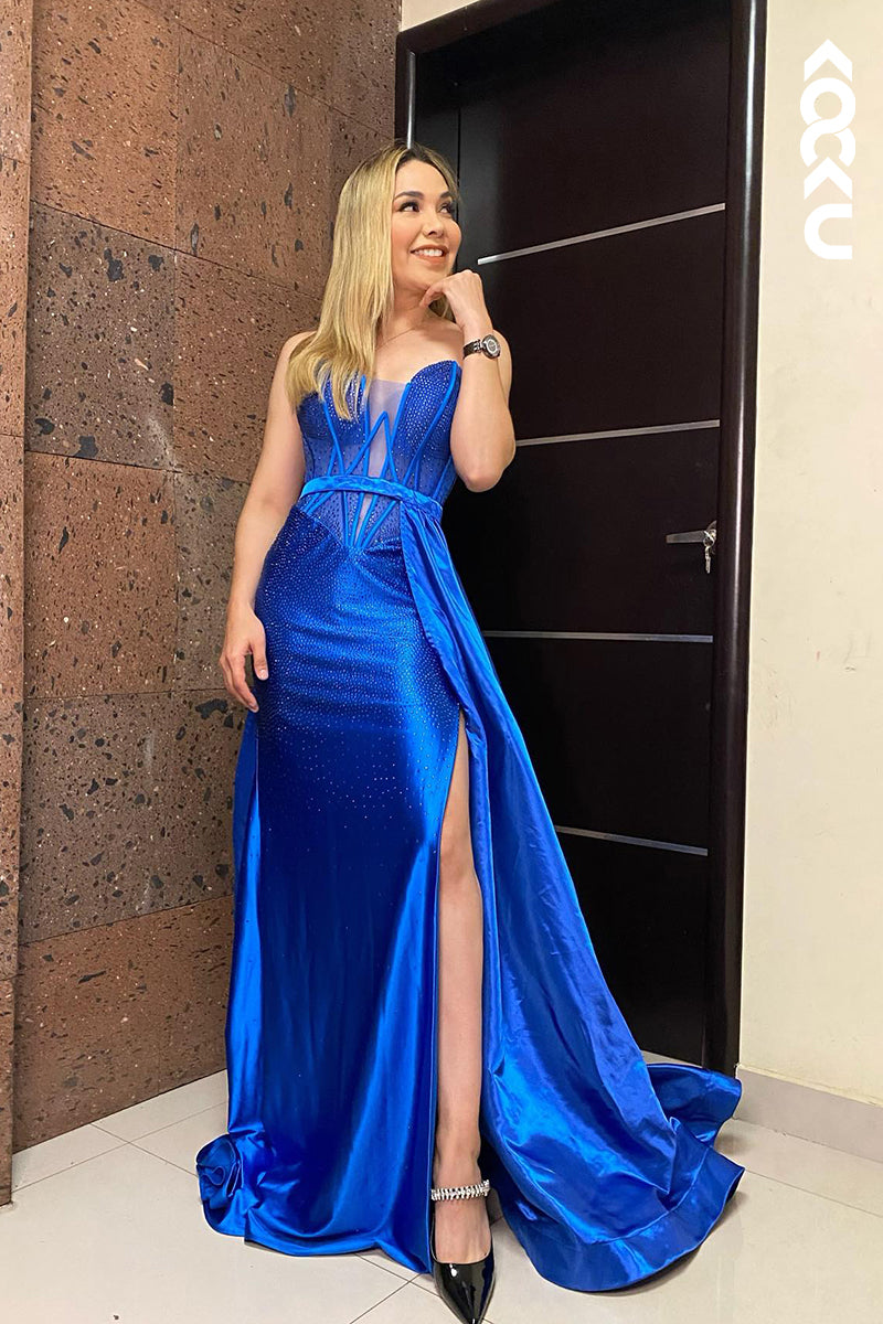 L2685 - Gorgeous & Charming Off-Shoulder Sleeveless Mermaid Side Slit Formal Prom Dress